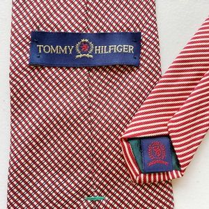 Vintage Tommy Hilfiger Red Green and white plaid checkered print Silk Tie
